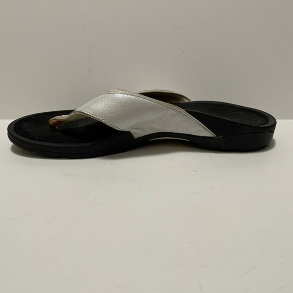 Abeo Womens Leather Orthotic Thong Sandals Size 10 Black & White - Picture 1 of 8